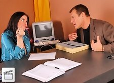 Busty office girl Daphne Rosen gets busy with a coworker